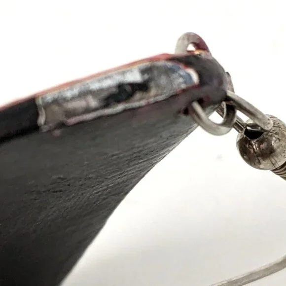 Artisan Painted Wood Dangle Earrings 80s Ethnic Tribal Mask 2" Vintage Festival - Picture 7 of 9